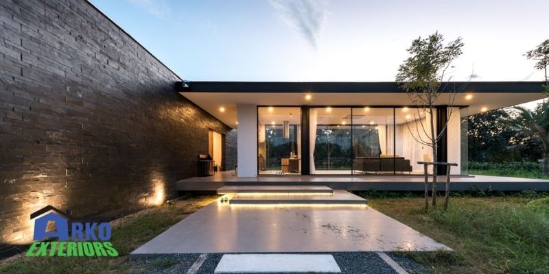 Flat Roof Home Designs with Glass Walls