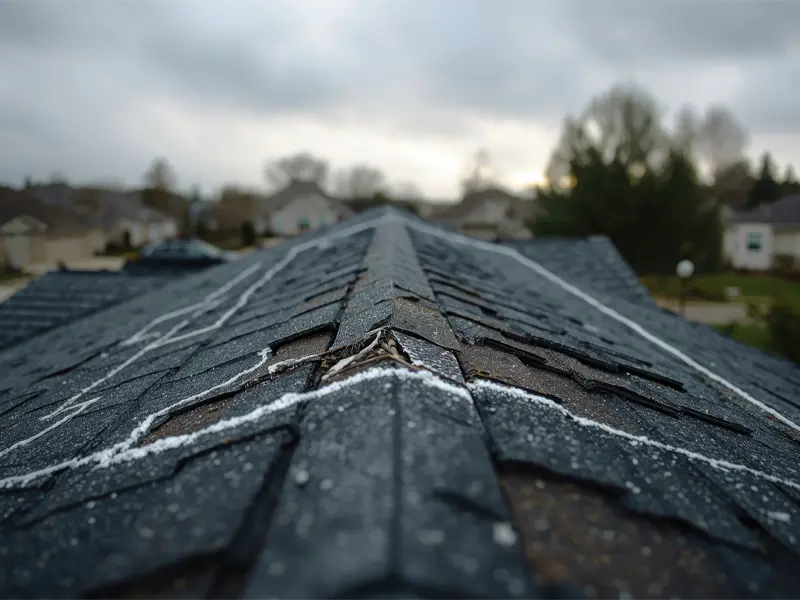 Hail damage on roof circled during inspection